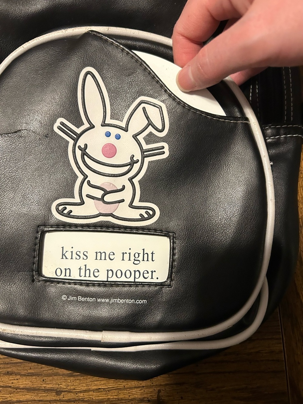 Black Happy Bunny Backpack with 4 Interchangeable Playful Slogan - Picture 4 of 13